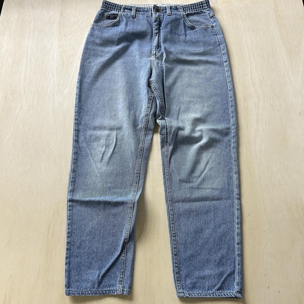 Vintage Lee Relaxed Straight Jeans Womens 18 Long Elastic Waist Light Wash Denim